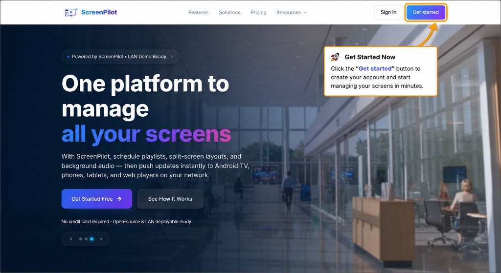 Get started on ScreenPilot homepage