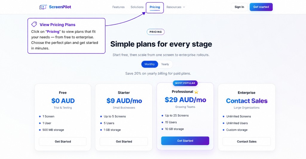 View ScreenPilot pricing plans