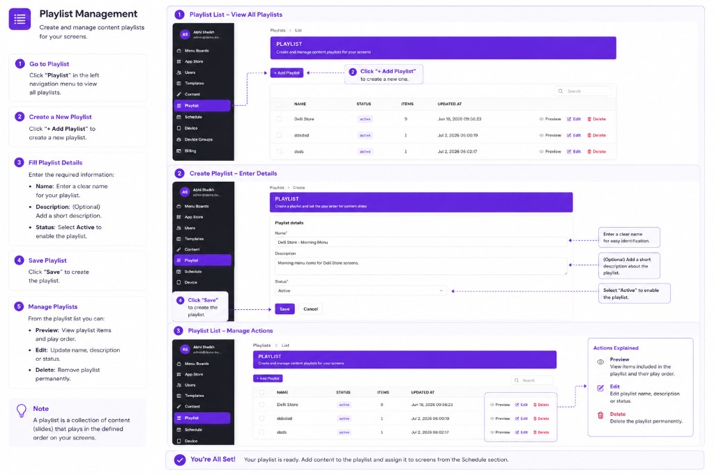 Create and manage content playlists